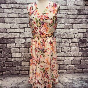 George NWT White, Pink & Green V-Neck Dress Size 16